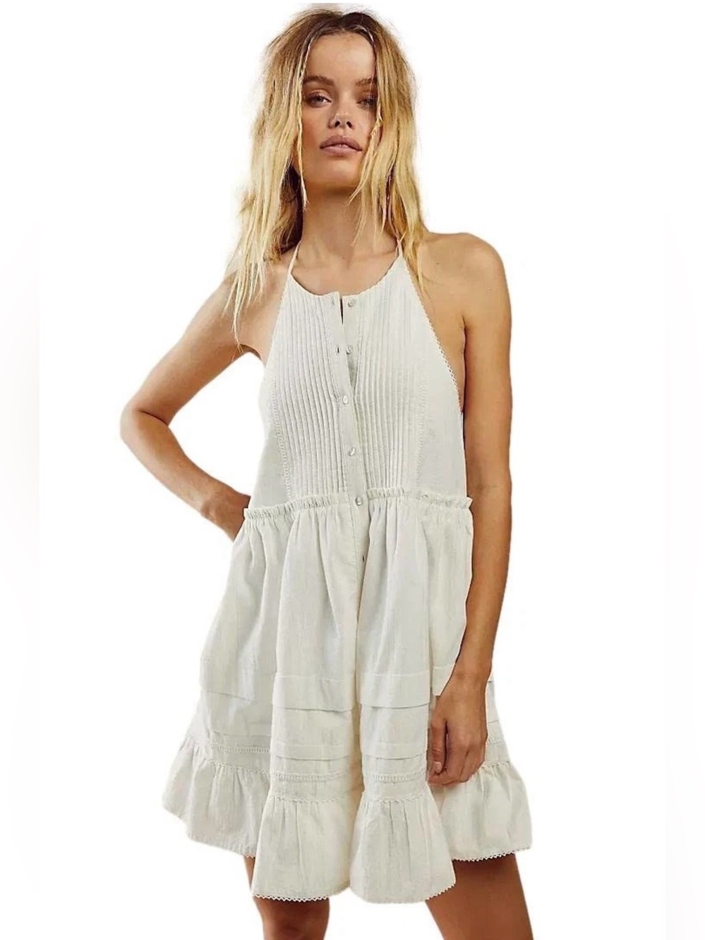 Free People FP Desert Days Mini Cotton Summer Dress, white, size small